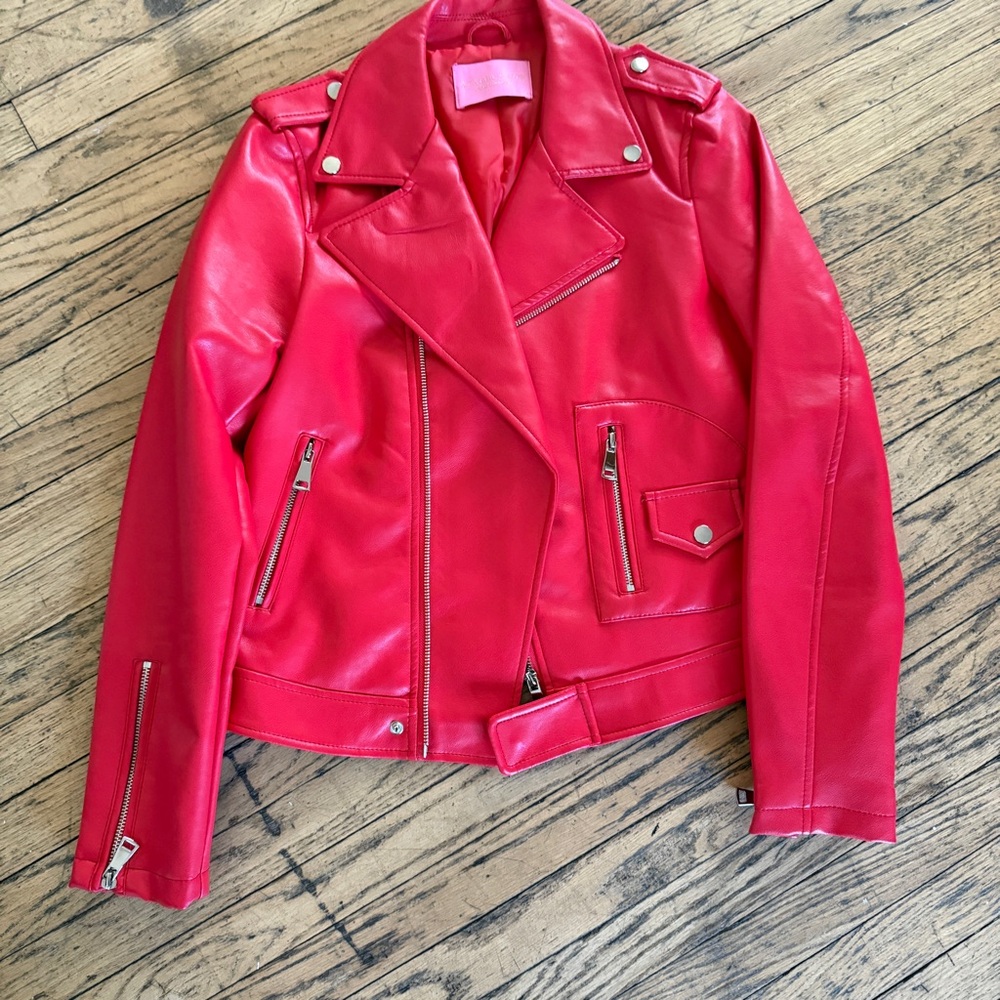 Chic Red Leather Moto Jacket
